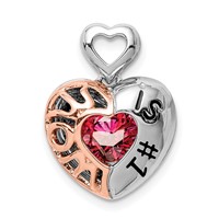 Sterling Silver Rhod-plated & Rose-tone Mom Is #1 Vibrant Red CZ Pendant view 1