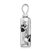 Sterling Silver Rhodium-plated Enameled Pawprints Screw Top Ash Holder Pendant view 2