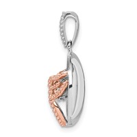 Sterling Silver Rhod-plated & Rose-tone Heart & Wings Pendant with Vibrant CZ view 2