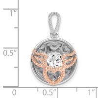 Sterling Silver Rhod-plated & Rose-tone Heart & Wings Pendant with Vibrant CZ view 4
