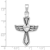 Sterling Silver Rhodium-plated Antiqued Cross Pendant with Heart Screw Top Ash Holder view 4