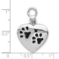 Sterling Silver Rhodium-plated Enameled Pawprints Heart Screw Top Ash Holder Pendant view 4