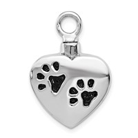 Sterling Silver Rhodium-plated Enameled Pawprints Heart Screw Top Ash Holder Pendant view 1