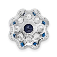 Sterling Silver Rh-plated CZ Synthetic Blue Spinel Flower Chain Slide view 3