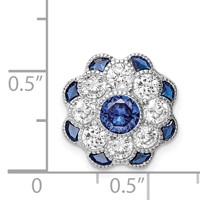 Sterling Silver Rh-plated CZ Synthetic Blue Spinel Flower Chain Slide view 4