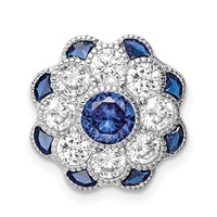 Sterling Silver Rh-plated CZ Synthetic Blue Spinel Flower Chain Slide view 1