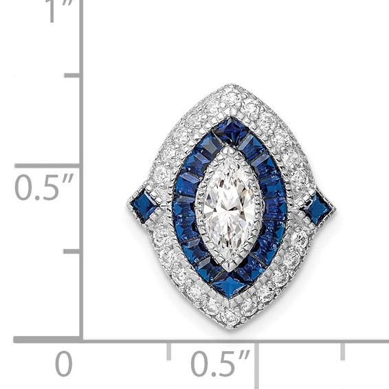 Sterling Silver Rhodium-plated CZ/Synth. Blue Spinel Chain Slide