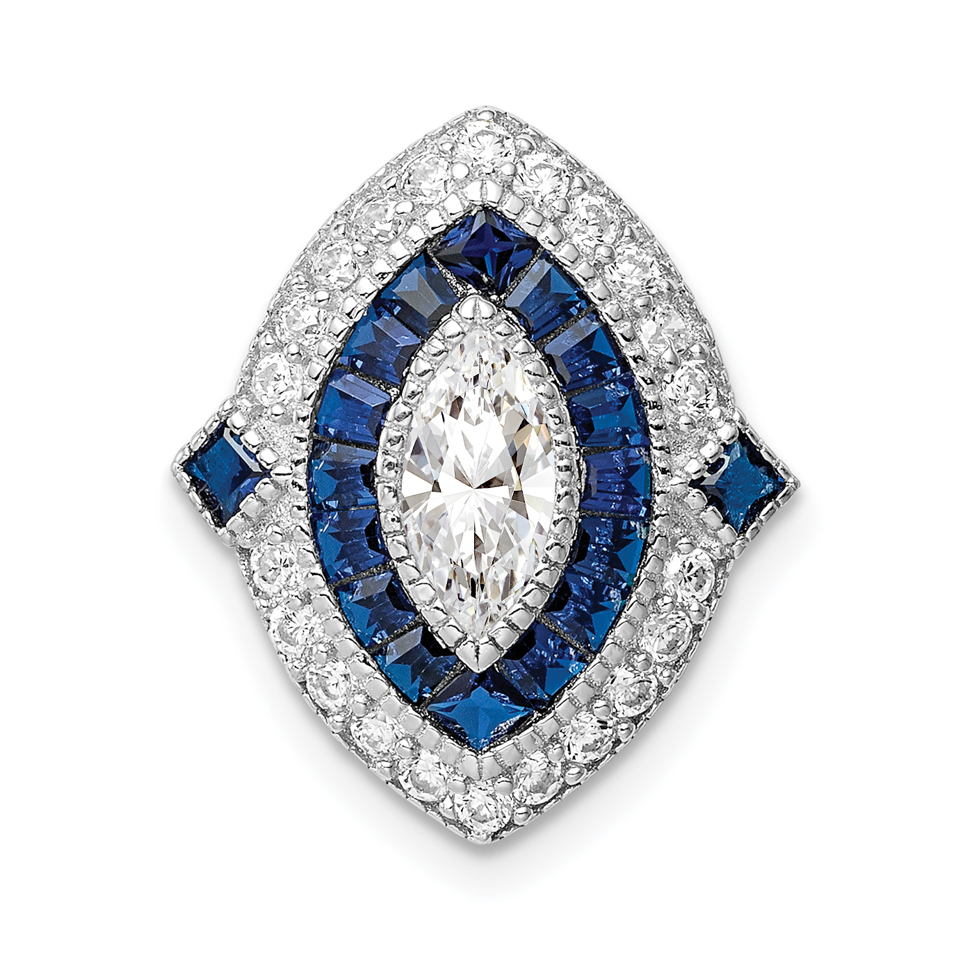 Sterling Silver Rhodium-plated CZ/Synth. Blue Spinel Chain Slide (QP5335)