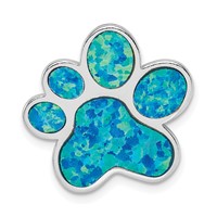 Sterling Silver Rhodium-plated Created Opal Inlay Paw Print Chain Slide view 1