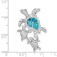 Sterling Silver Rhodium-plated Created Blue Opal Sea Turtles Slide view 4