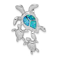 Sterling Silver Rhodium-plated Created Blue Opal Sea Turtles Slide view 1