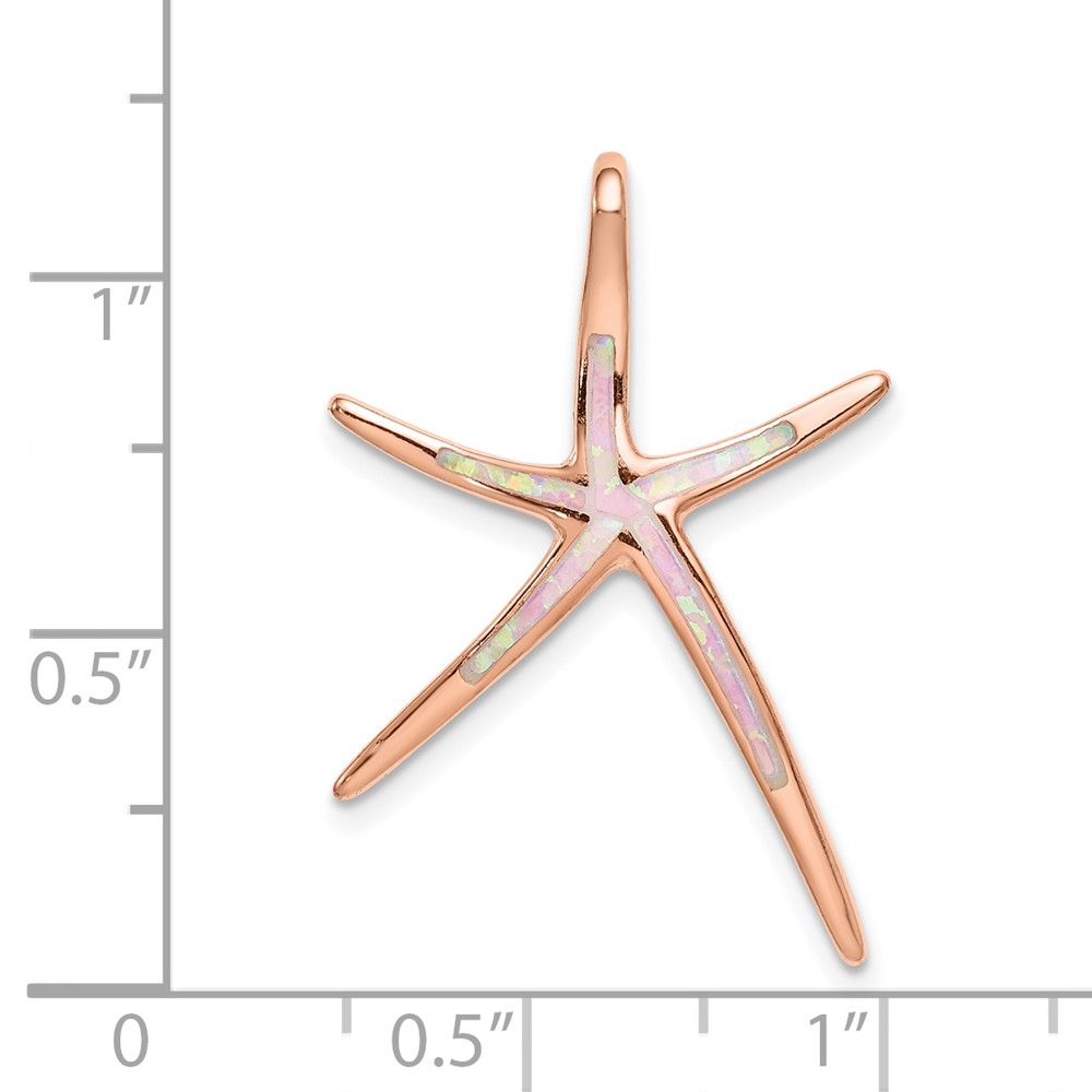 Sterling Silver Rose-plated Created Opal Inlay Star Fish Slide (QP5338)