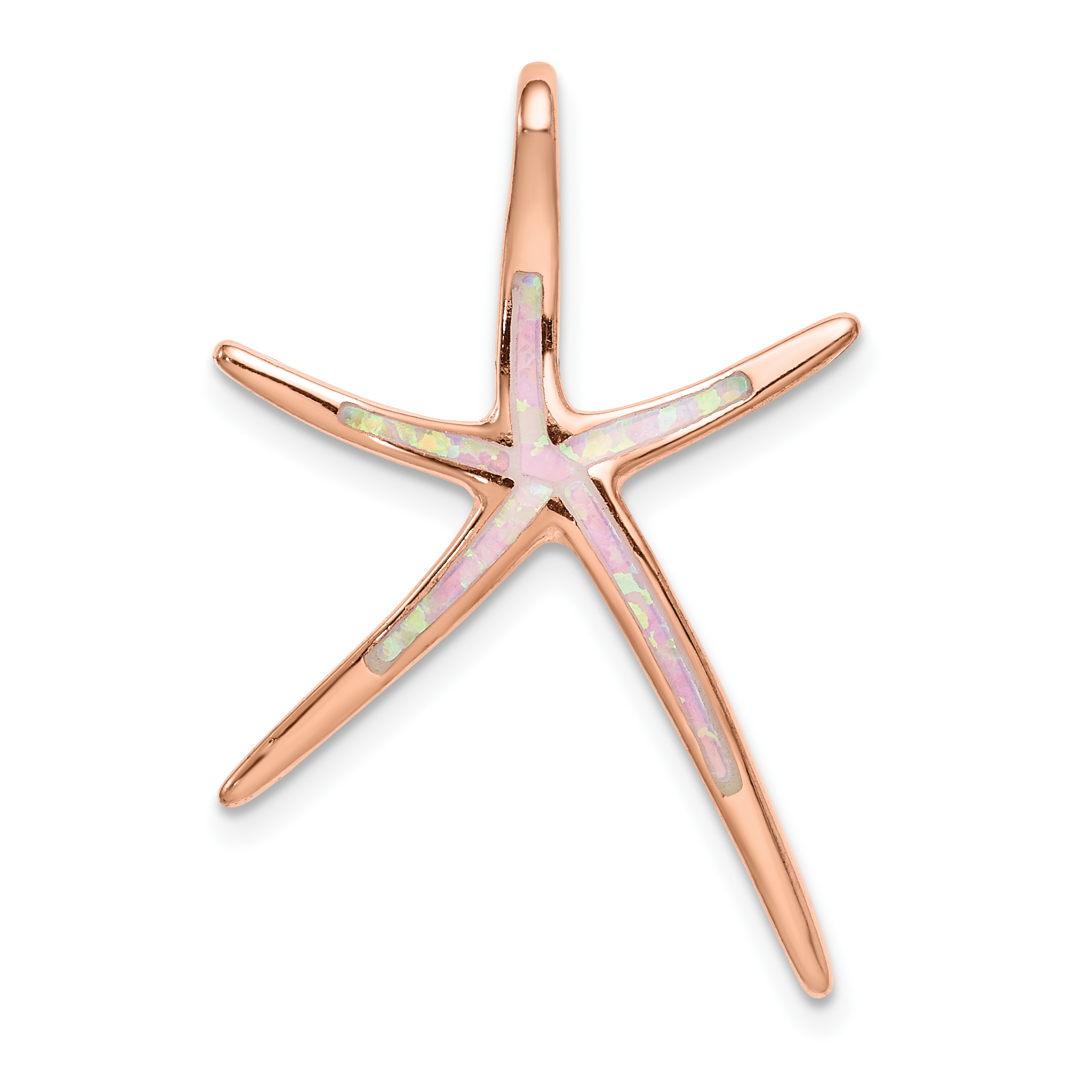 Sterling Silver Rose-plated Created Opal Inlay Star Fish Slide (QP5338)