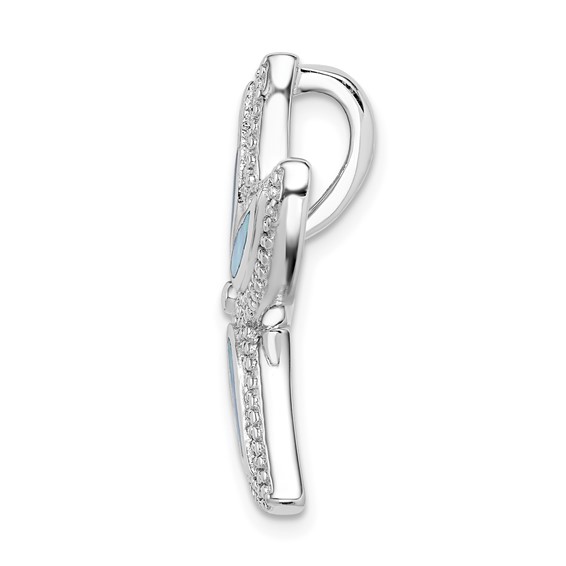 Sterling Silver Rhodium-plated Polished Created Blue Opal Starfish Slide