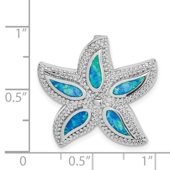 Sterling Silver Rhodium-plated Polished Created Blue Opal Starfish Slide