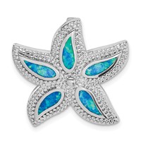 Sterling Silver Rhodium-plated Polished Created Blue Opal Starfish Slide view 1