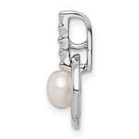 Sterling Silver Rhodium-plated Circle with CZ Bail 5-6mm Button Freshwater Cultured Pearl Chain Slide view 2