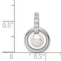 Sterling Silver Rhodium-plated Circle with CZ Bail 5-6mm Button Freshwater Cultured Pearl Chain Slide view 4