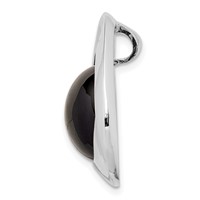 Sterling Silver Rhodium-plated Polished Round Onyx Cabochon Teardrop Chain Slide view 2