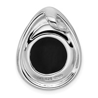 Sterling Silver Rhodium-plated Polished Round Onyx Cabochon Teardrop Chain Slide view 3