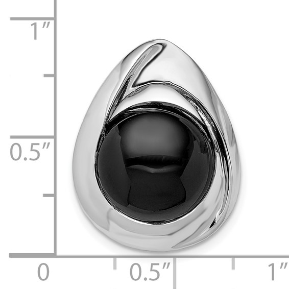 Sterling Silver Rhodium-plated Polished Onyx Teardrop Slide
