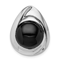Sterling Silver Rhodium-plated Polished Round Onyx Cabochon Teardrop Chain Slide view 1
