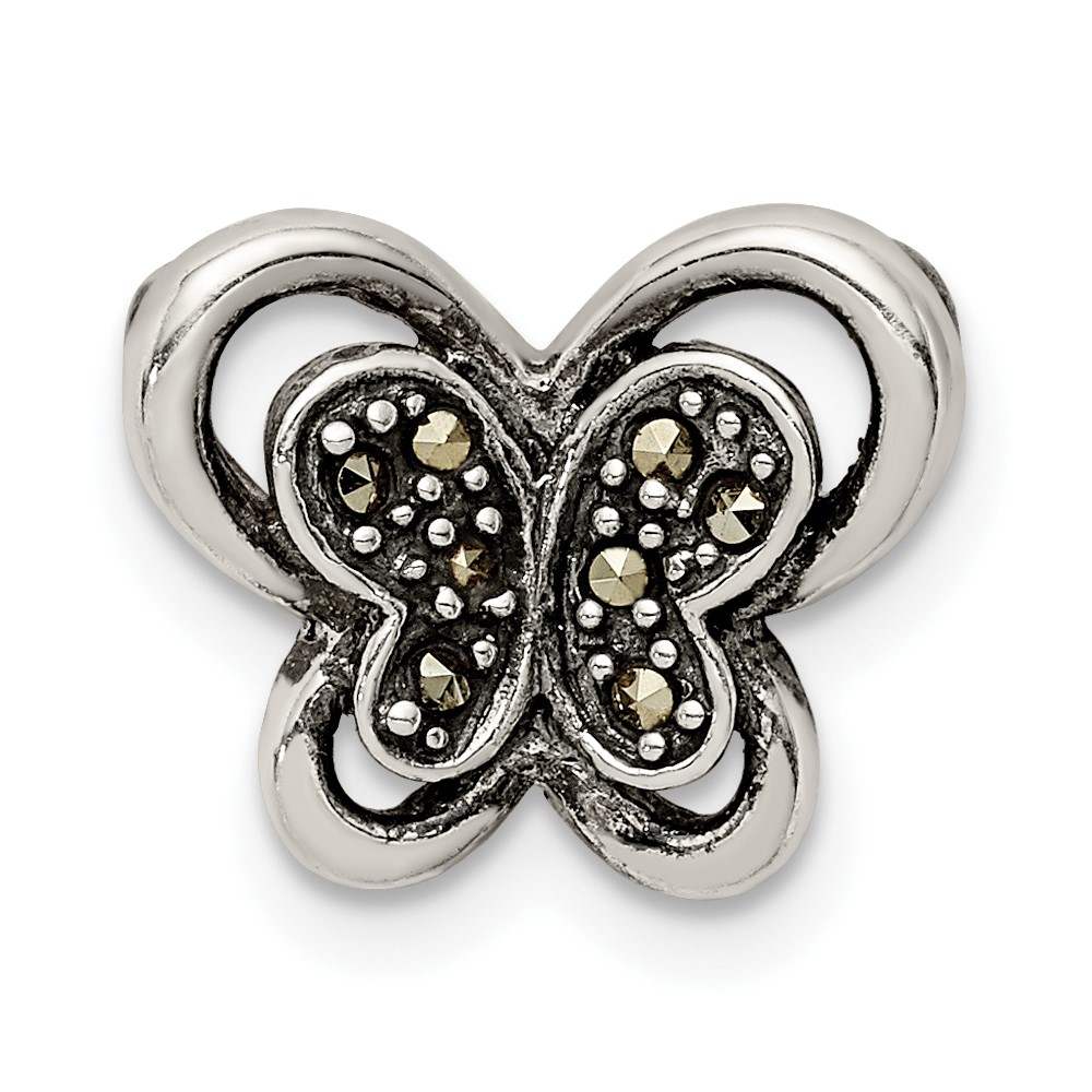 Sterling Silver Antiqued Marcasite Butterfly Chain Slide