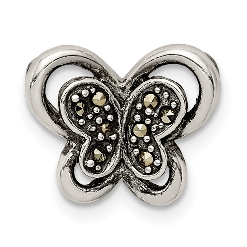 Sterling Silver Antiqued Marcasite Butterfly Chain Slide