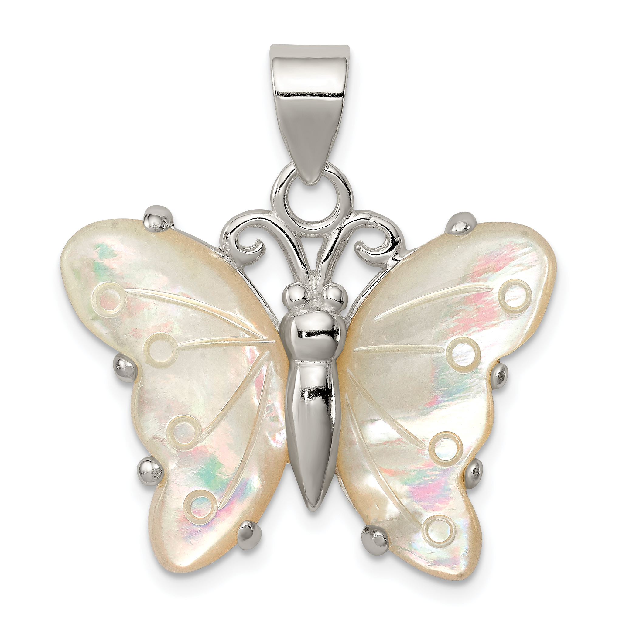 Sterling Silver White Shell Butterfly Pendant (QP536)