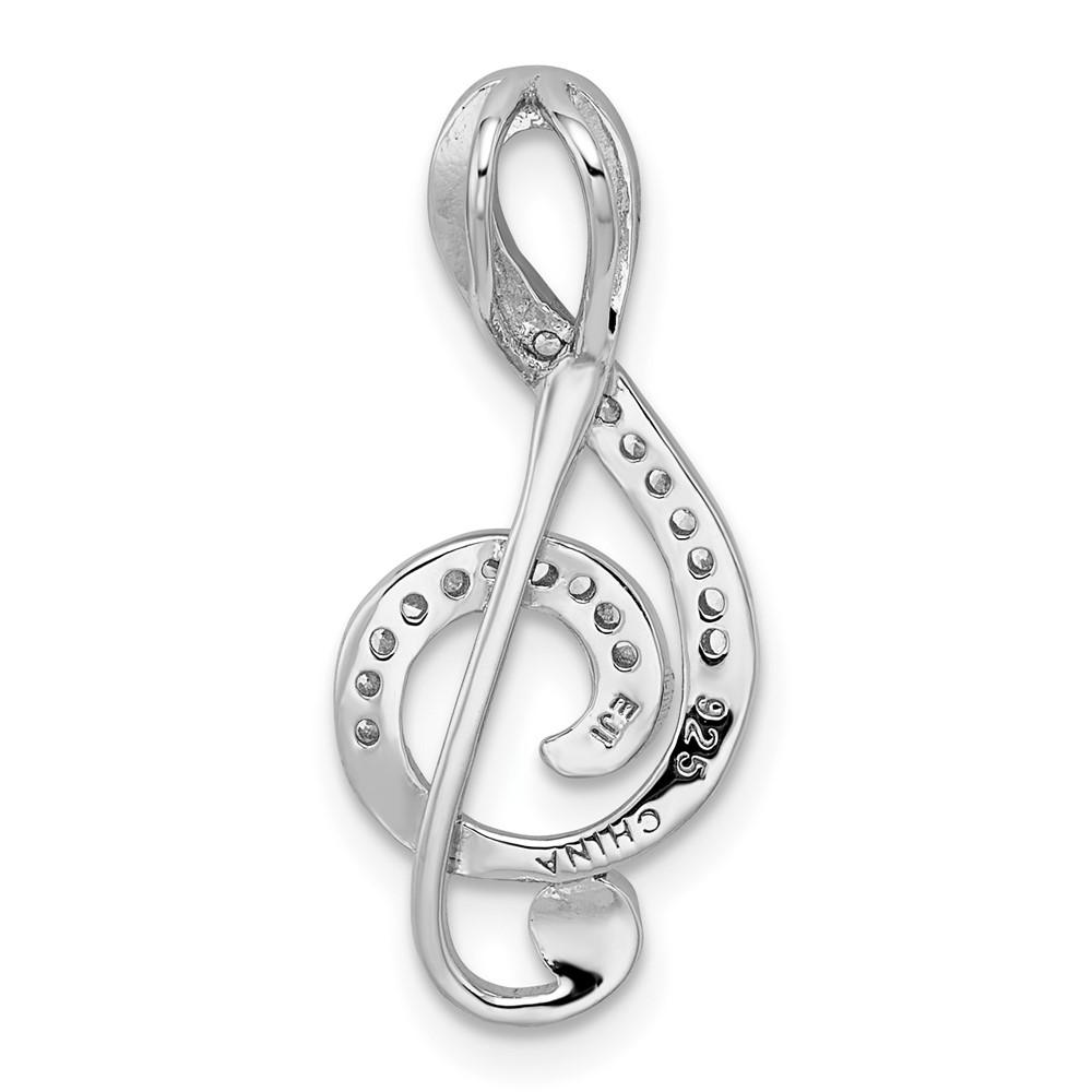 Sterling Silver Rhodium-plated Polished CZ Treble Clef Slide (QP5363)