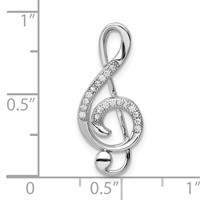 Sterling Silver Rhodium-plated Polished CZ Treble Clef Slide view 4
