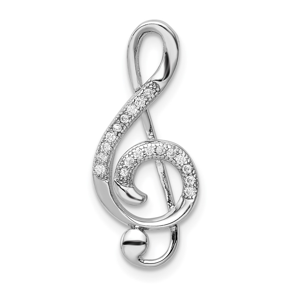Sterling Silver Rhodium-plated Polished CZ Treble Clef Slide (QP5363)