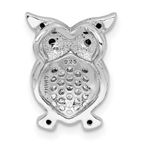 Sterling Silver Rhodium-plated Polished Black and Clear CZ Owl Chain Slide view 3