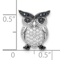 Sterling Silver Rhodium-plated Polished Black and Clear CZ Owl Chain Slide view 4