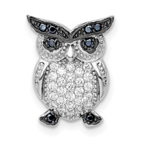 Sterling Silver Rhodium-plated Polished Black and Clear CZ Owl Chain Slide view 1