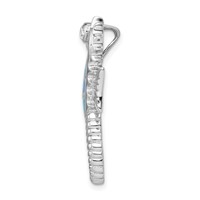 Sterling Silver Rhodium-plated Polished Created Opal and CZ Seahorse Chain Slide view 2