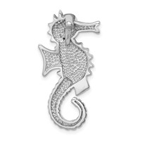 Sterling Silver Rhodium-plated Polished Created Opal and CZ Seahorse Chain Slide view 3