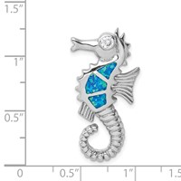 Sterling Silver Rhodium-plated Polished Created Opal and CZ Seahorse Chain Slide view 4