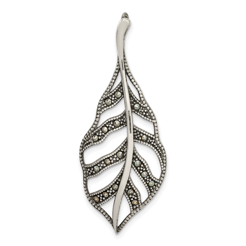Sterling Silver Antiqued Marcasite Leaf Slide