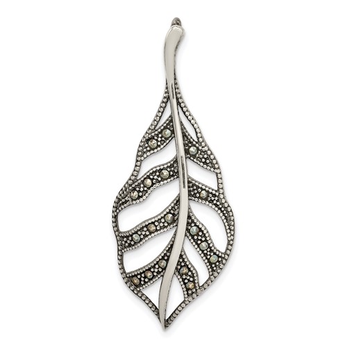 Sterling Silver Antiqued Marcasite Leaf Slide