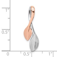 Sterling Silver Rhodium-plated and Rose Gold-plated Polished and Brushed Leaf Chain Slide view 4
