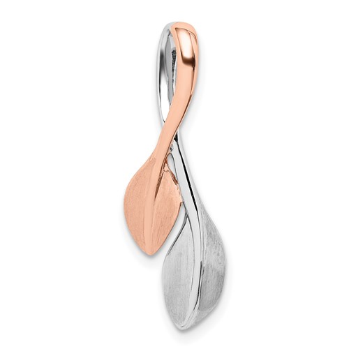 Sterling Silver Rhodium-plated and Rose Gold-plated Polished and Brushed Leaf Chain Slide
