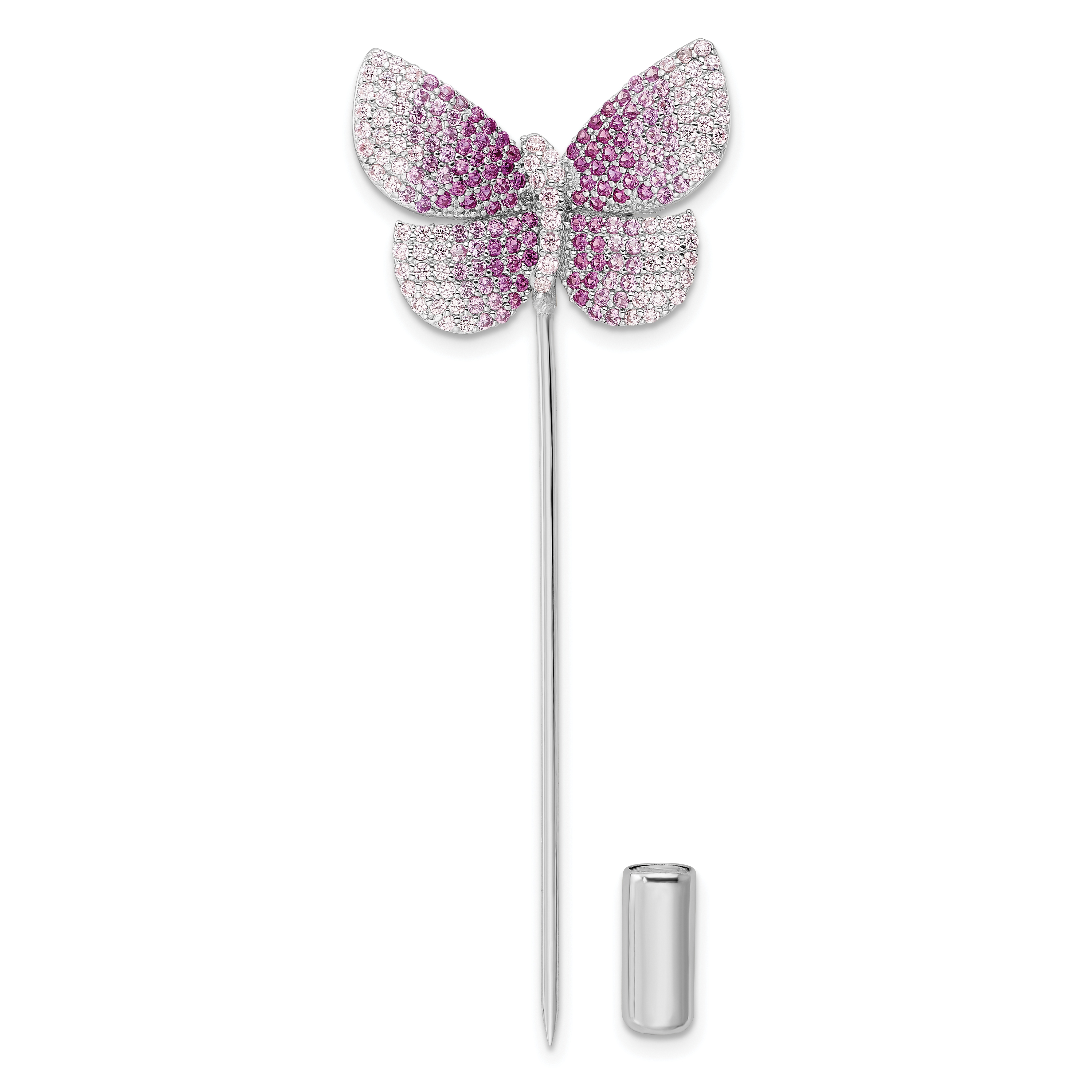 Sterling Silver Rhodium-plated Polished Pink CZ Butterfly Pin (QP5423)