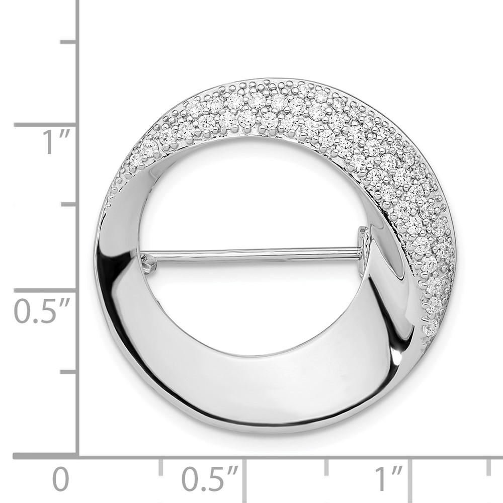 Sterling Silver Rhodium-plated Polished CZ Circle Pin Brooch (QP5426)
