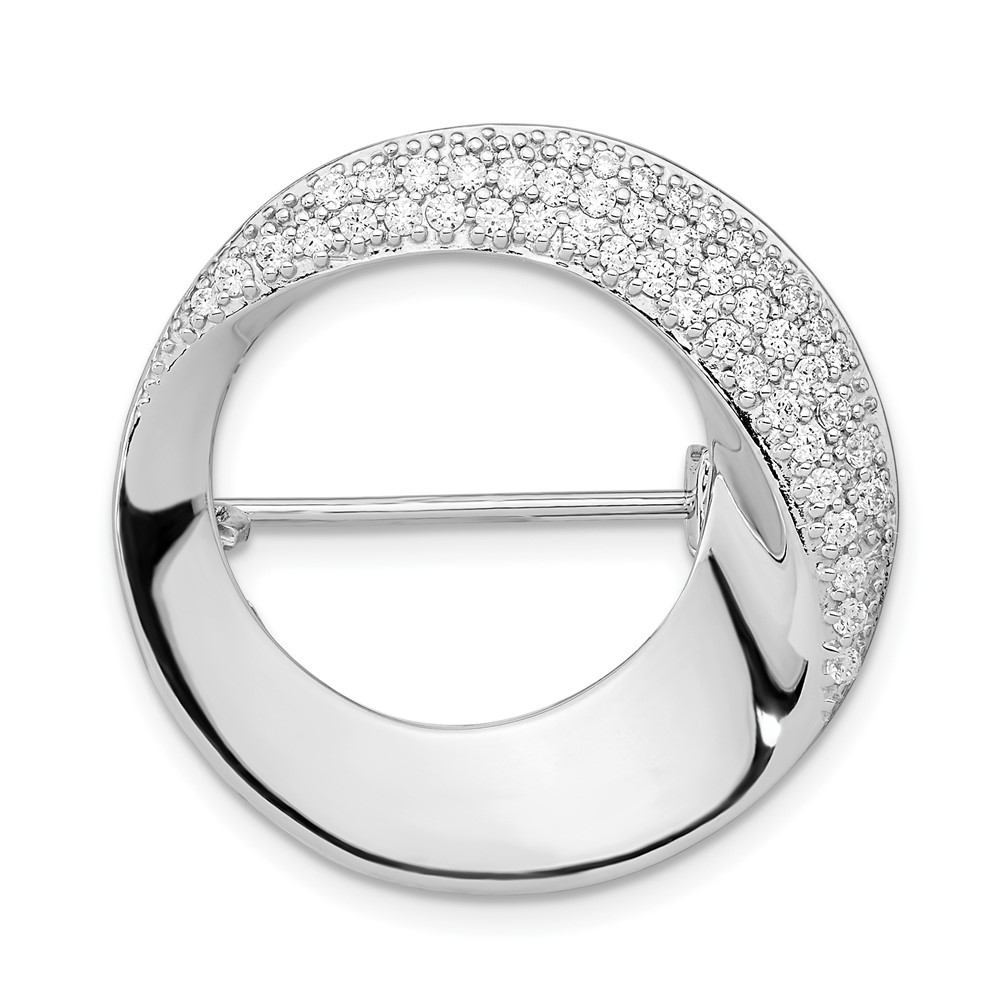 Sterling Silver Rhodium-plated Polished CZ Circle Pin Brooch (QP5426)