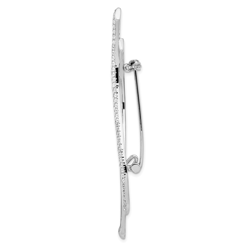 Sterling Silver Rhodium-plated CZ Fancy Curved Pin Brooch (QP5429)