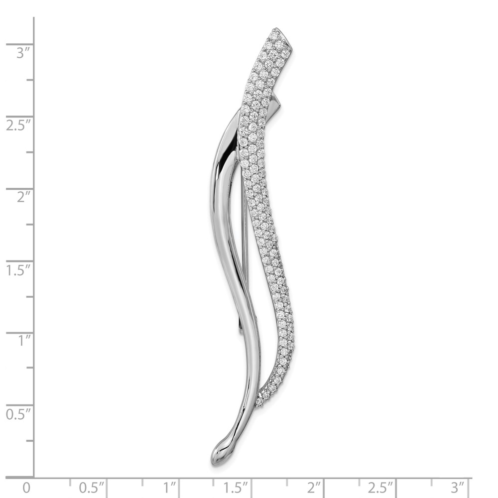 Sterling Silver Rhodium-plated CZ Fancy Curved Pin Brooch (QP5429)