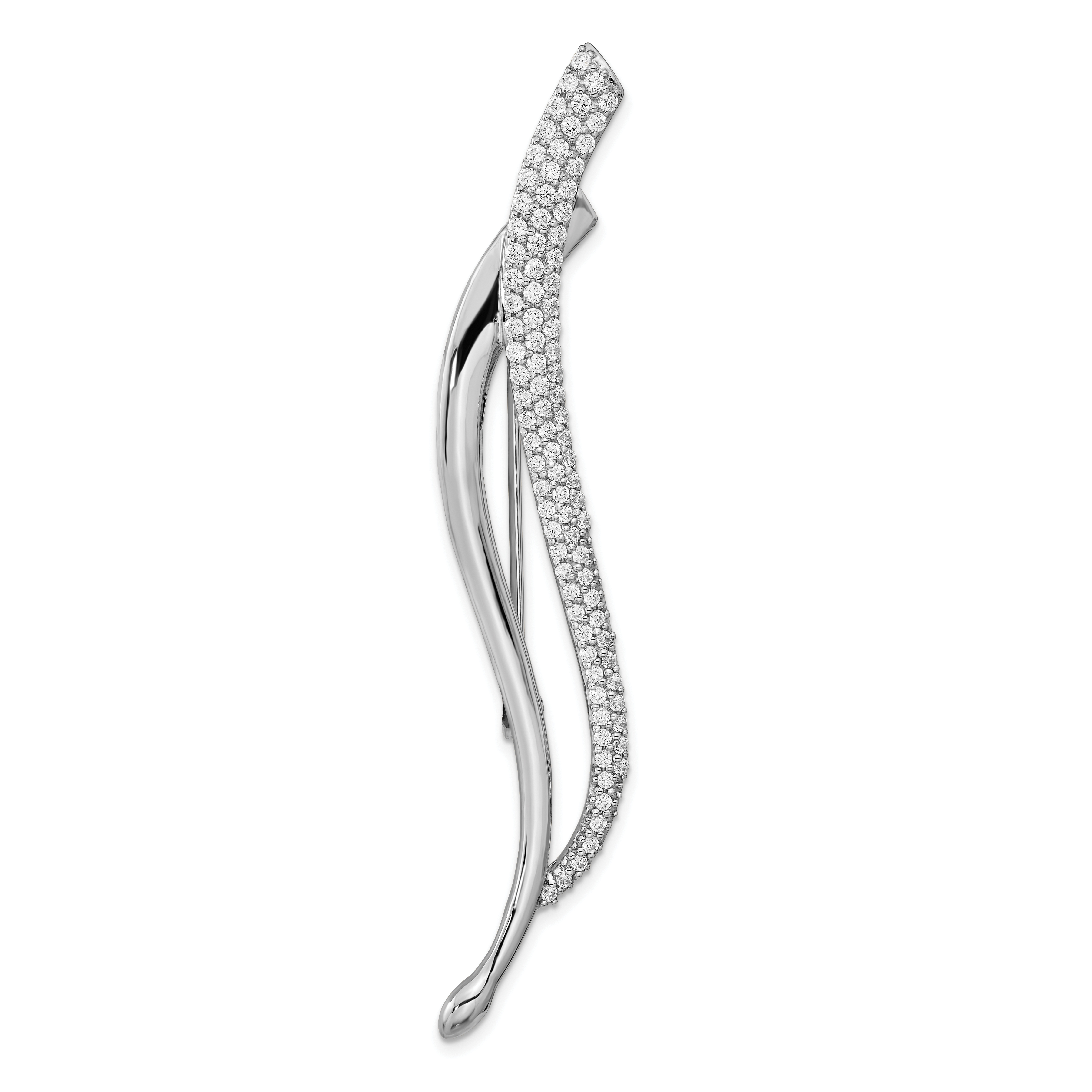 Sterling Silver Rhodium-plated CZ Fancy Curved Pin Brooch (QP5429)