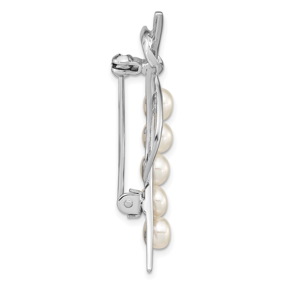 Sterling Silver Rhodium-plated 5-6mm White Button Freshwater Cultured Pearl Brooch (QP5432)