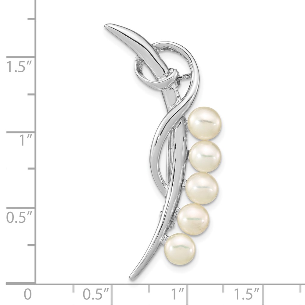 Sterling Silver Rhodium-plated 5-6mm White Button Freshwater Cultured Pearl Brooch (QP5432)